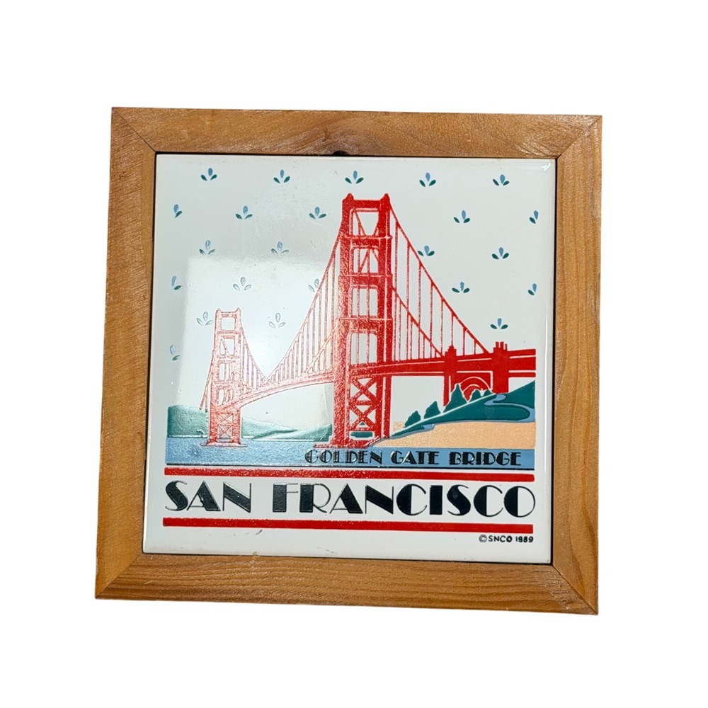 Vintage 1989 SNCO San Francisco Golden Gate Bridge Framed Ceramic Tile Art